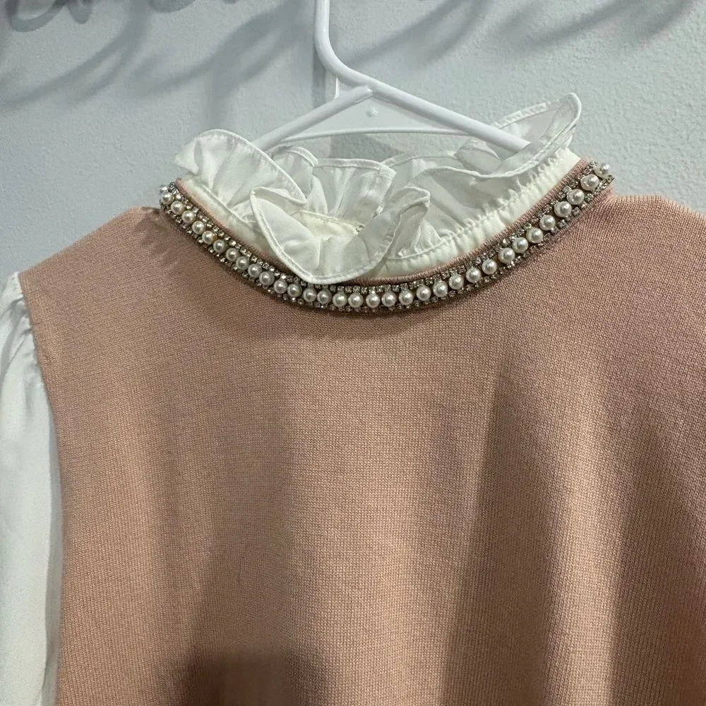 Cable & Gauge Pink and White Cowl Neck Sweater - Picture 9 of 12